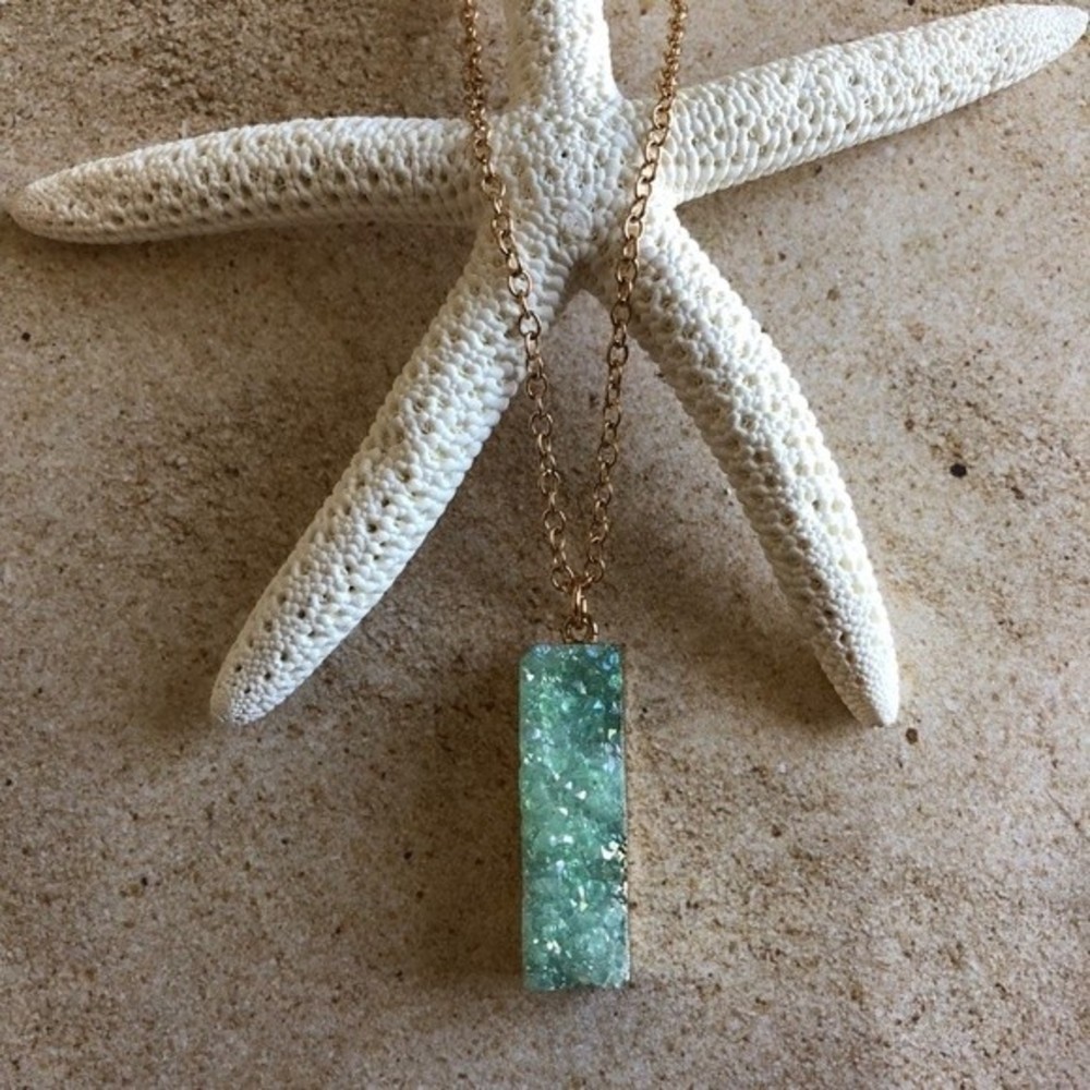 Rose Gold Chain Necklace w Mint Druzy Bar Pendant